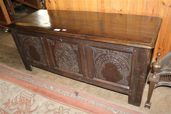 Carved oak panelled coffer